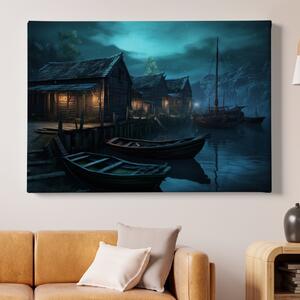 Obraz na plátně - Dřevěné loďky ve staré vesničce FeelHappy.cz Velikost obrazu: 210 x 140 cm
