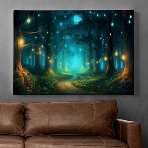 Obraz na plátně - Noční les osvícený měsícem a světluškami FeelHappy.cz Velikost obrazu: 90 x 60 cm