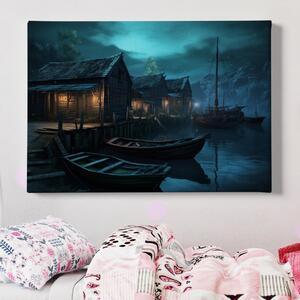 Obraz na plátně - Dřevěné loďky ve staré vesničce FeelHappy.cz Velikost obrazu: 40 x 30 cm