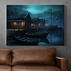 Obraz na plátně - Dřevěné loďky ve staré vesničce FeelHappy.cz Velikost obrazu: 90 x 60 cm