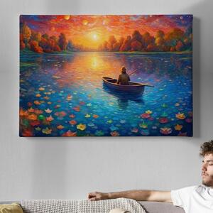 Obraz na plátně - Muž na pramici při západu slunce FeelHappy.cz Velikost obrazu: 40 x 30 cm