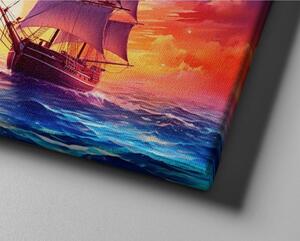 Obraz na plátně - Velká plachetnice na moři při západu slunce FeelHappy.cz Velikost obrazu: 40 x 30 cm