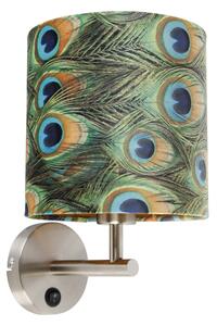 Botonická nástěnná lampa ocel s velurovým odstínem páv - Combi