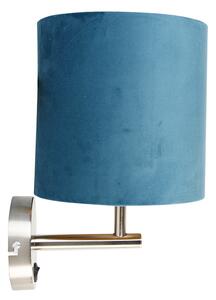 Elegantní nástěnná lampa z oceli s modrým sametovým odstínem - mat