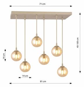 Závěsné svítidlo COSMO 6 – moka, jantarové sklo, 6× E14, šířka 81 cm