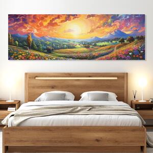 Obraz na plátně - Květinová krajina při západu slunce FeelHappy.cz Velikost obrazu: 60 x 20 cm