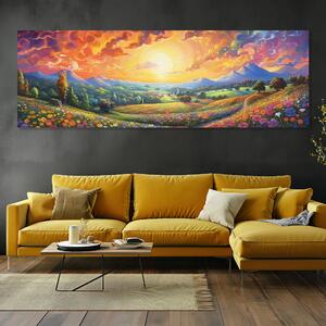 Obraz na plátně - Květinová krajina při západu slunce FeelHappy.cz Velikost obrazu: 90 x 30 cm