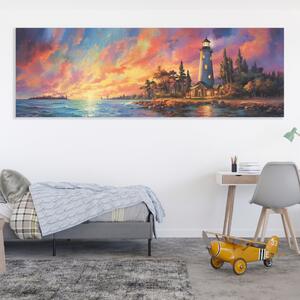 Obraz na plátně - Maják na pobřeží se západem slunce FeelHappy.cz Velikost obrazu: 60 x 20 cm