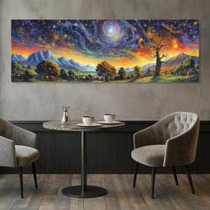 Obraz na plátně - Krajina s magickou noční oblohou FeelHappy.cz Velikost obrazu: 90 x 30 cm
