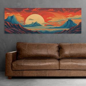 Obraz na plátně - Západ slunce v horách ve stylu Art Deco FeelHappy.cz Velikost obrazu: 60 x 20 cm