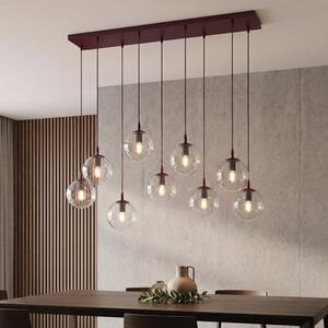 Závěsné svítidlo COSMO 9 – vínové, čiré sklo, 9× E14, šířka 102 cm