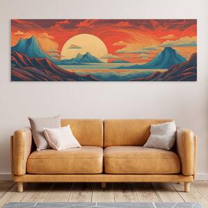Obraz na plátně - Západ slunce v horách ve stylu Art Deco FeelHappy.cz Velikost obrazu: 90 x 30 cm