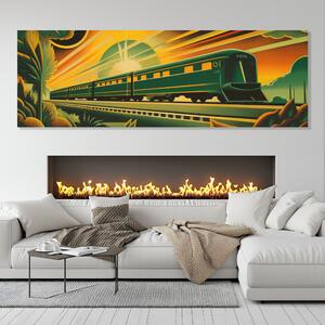 Obraz na plátně - Vlak se řítí po kolejích ve stylu Art Deco FeelHappy.cz Velikost obrazu: 60 x 20 cm