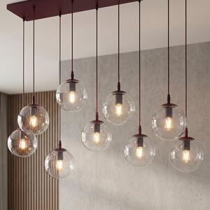 Závěsné svítidlo COSMO 9 – vínové, čiré sklo, 9× E14, šířka 102 cm