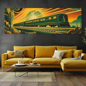 Obraz na plátně - Vlak se řítí po kolejích ve stylu Art Deco FeelHappy.cz Velikost obrazu: 90 x 30 cm