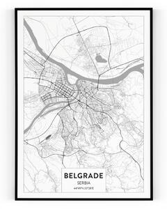 Plakát / Obraz Mapa Belgrade 30 x 40 cm Pololesklý saténový papír