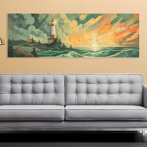 Obraz na plátně - Maják při západu slunce ve stylu Art Deco FeelHappy.cz Velikost obrazu: 60 x 20 cm