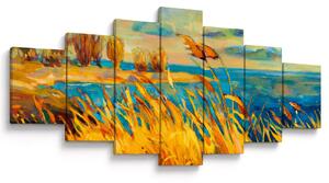 Obraz - Západající slunce nad jezerem, akrylová malba (210x100 cm)