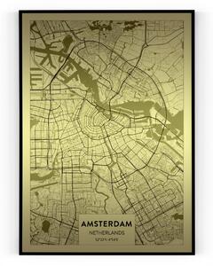 Plakát / Obraz Mapa Amsterdam Napnuté plátno na dřevěném rámu 50 x 70 cm