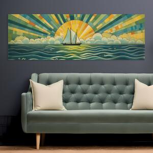 Obraz na plátně - Plachetnice v objetí západu slunce ve stylu Art Deco FeelHappy.cz Velikost obrazu: 240 x 80 cm