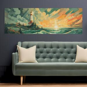 Obraz na plátně - Maják při západu slunce ve stylu Art Deco FeelHappy.cz Velikost obrazu: 120 x 40 cm