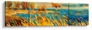 Obraz - Západající slunce nad jezerem, akrylová malba (170x50 cm)