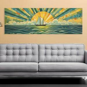 Obraz na plátně - Plachetnice v objetí západu slunce ve stylu Art Deco FeelHappy.cz Velikost obrazu: 90 x 30 cm