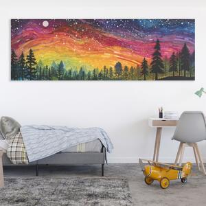 Obraz na plátně - Barevná mozaiková noc s lesem FeelHappy.cz Velikost obrazu: 60 x 20 cm