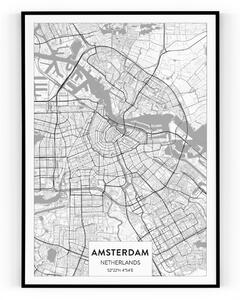Plakát / Obraz Mapa Amsterdam 61 x 91,5 cm Pololesklý saténový papír