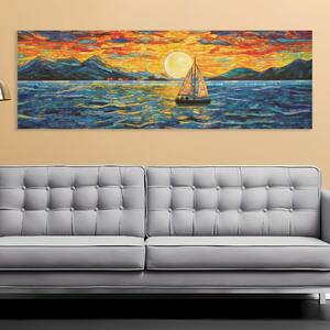 Obraz na plátně - Plachetnice při západu slunce mozaika FeelHappy.cz Velikost obrazu: 60 x 20 cm