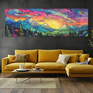 Obraz na plátně - Psychedelický západ slunce v horách FeelHappy.cz Velikost obrazu: 60 x 20 cm