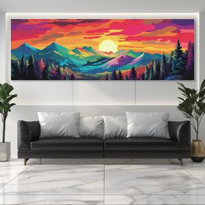 Obraz na plátně - Západ slunce nad horami Pop Art FeelHappy.cz Velikost obrazu: 60 x 20 cm