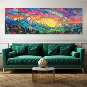 Obraz na plátně - Psychedelický západ slunce v horách FeelHappy.cz Velikost obrazu: 240 x 80 cm