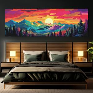 Obraz na plátně - Západ slunce nad horami Pop Art FeelHappy.cz Velikost obrazu: 150 x 50 cm