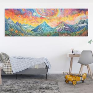 Obraz na plátně - Hory s pestrobarevným nebem FeelHappy.cz Velikost obrazu: 60 x 20 cm