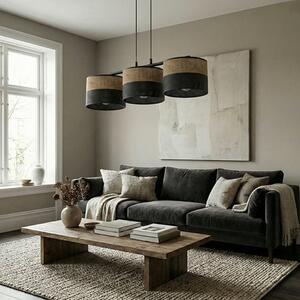 Závěsné svítidlo KARBON 3 – černé / hnědé, textilní stínidla, 3× E27, šířka 70 cm
