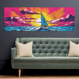 Obraz na plátně - Plachetnice na širém moři Pop Art FeelHappy.cz Velikost obrazu: 210 x 70 cm