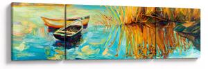 Obraz - Jezero s loďkami (170x50 cm)