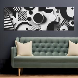 Obraz na plátně - Černobílá abstrakce s kruhy Pop Art FeelHappy.cz Velikost obrazu: 60 x 20 cm