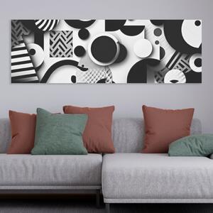Obraz na plátně - Černobílá abstrakce s kruhy Pop Art FeelHappy.cz Velikost obrazu: 90 x 30 cm