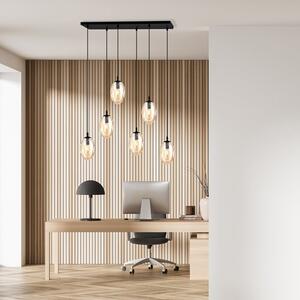 Závěsné svítidlo ASTRAL 6 – černé, jantarové sklo, 6× E14, šířka 65 cm