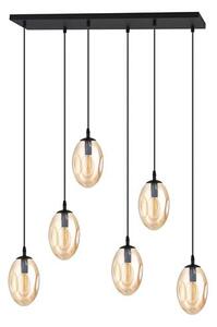 Závěsné svítidlo ASTRAL 6 – černé, jantarové sklo, 6× E14, šířka 65 cm