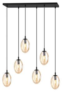 Závěsné svítidlo ASTRAL 6 – černé, jantarové sklo, 6× E14, šířka 65 cm