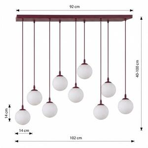 Závěsné svítidlo COSMO 9 – vínové, opálové sklo, 9× E14, šířka 102 cm