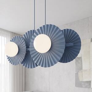 Závěsné svítidlo UMBRA 4 – tlumeně modré, bílé sklo, 4× G9, šířka 59 cm
