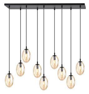 Závěsné svítidlo ASTRAL 9 – černé, jantarové sklo, 9× E14, šířka 100 cm