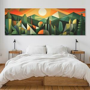Obraz na plátně - Hory, lesy a západ slunce, abstrakce FeelHappy.cz Velikost obrazu: 60 x 20 cm