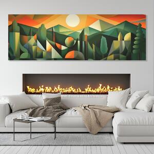Obraz na plátně - Hory, lesy a západ slunce, abstrakce FeelHappy.cz Velikost obrazu: 60 x 20 cm