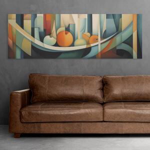 Obraz na plátně - Mísa s jablky, abstrakce FeelHappy.cz Velikost obrazu: 90 x 30 cm
