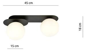 Stropní svítidlo PLAZA 2 – černé, opálové sklo, 2× E14, šířka 45 cm